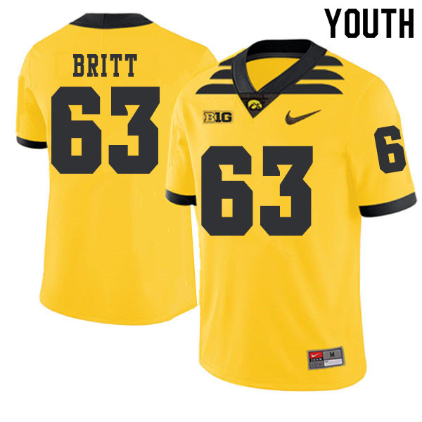 2019 Youth #63 Justin Britt Iowa Hawkeyes College Football Alternate Jerseys Sale-Gold